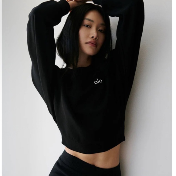 Alo Accolade Cropped Crewneck Sweater Black Size XS - Picture 4 of 8